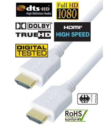 High Speed HDMI Weiss Kabel Vergoldete Kontakte, Länge 1m